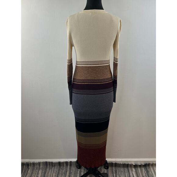 STAUD Shoko Sahara Beige VNeck Long Sleeve Ribbed Button Down Maxi Dress Size XL - Picture 7 of 10